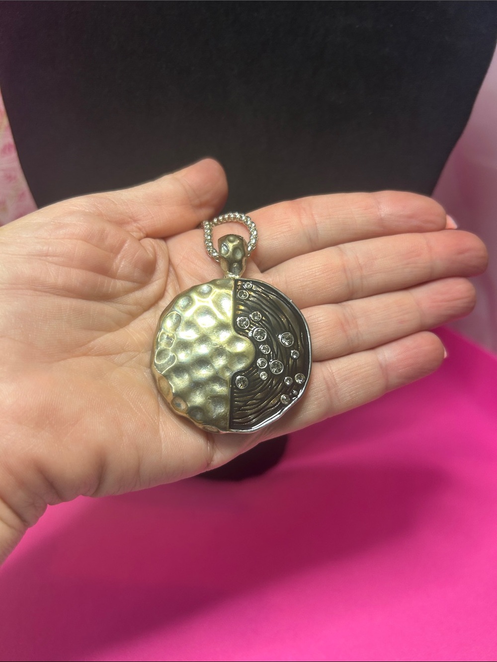 Silver-Tone Hammered Moon Pendant Necklace